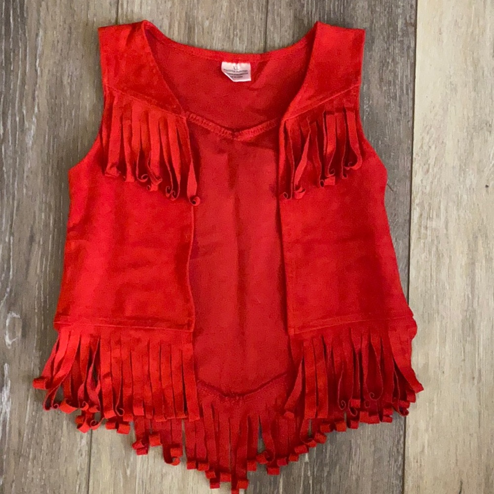 Little girl suede like vest with fringe